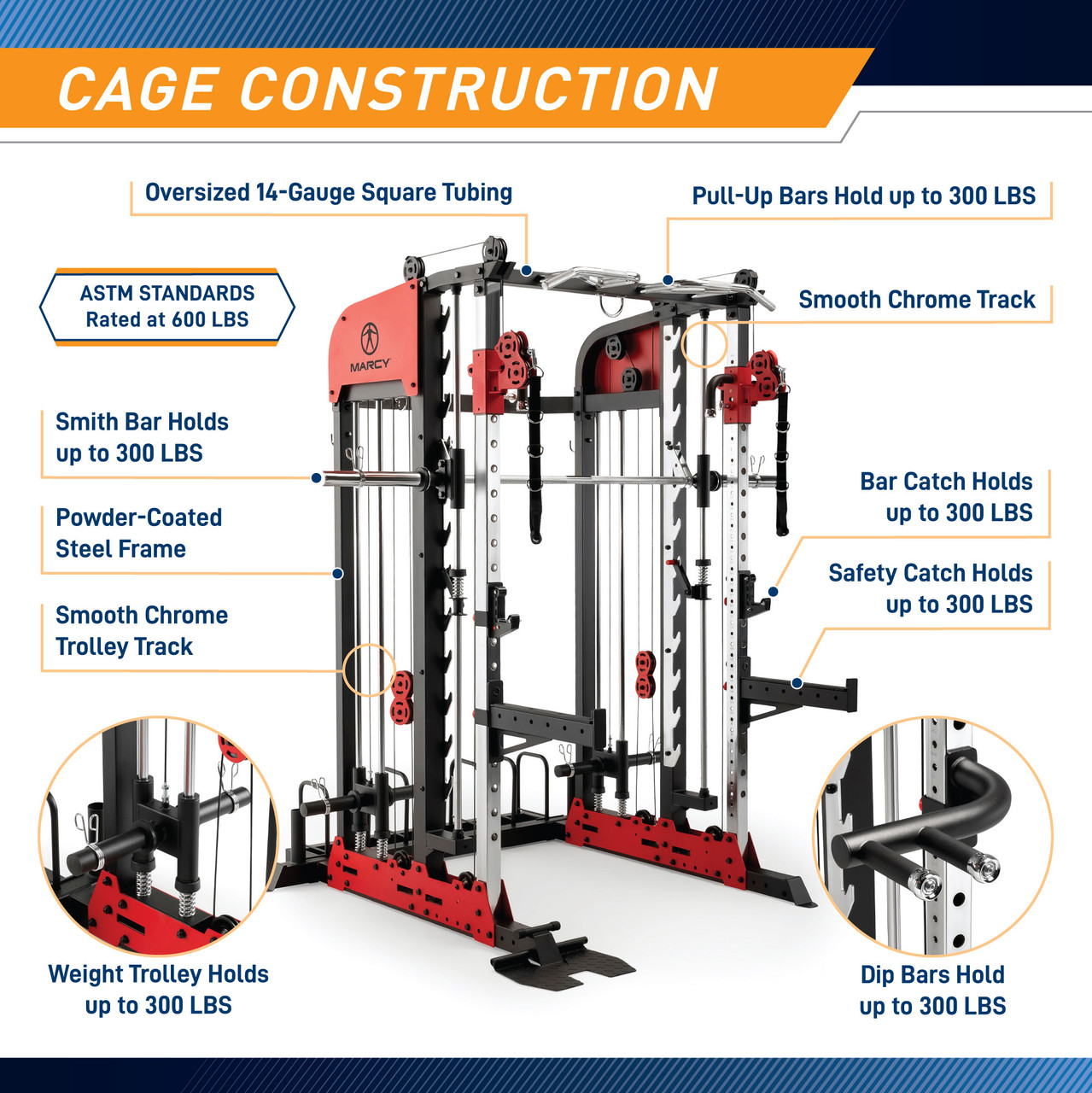 Marcy Pro Deluxe Smith Cage Home Gym System – SM-7553 - Power Tower Features in your all-in-one home gym