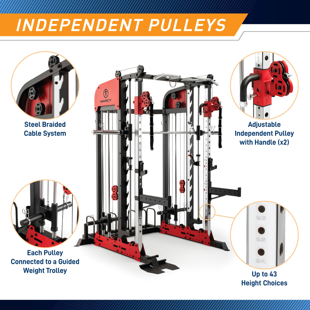 Marcy Pro Deluxe Smith Cage Home Gym System – SM-7553 - Adjustable Cable Crossovers.