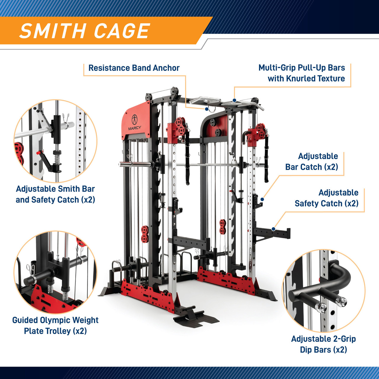 Marcy Pro Deluxe Smith Cage Home Gym System – SM-7553 - Smith Machine and Power Rack in One
