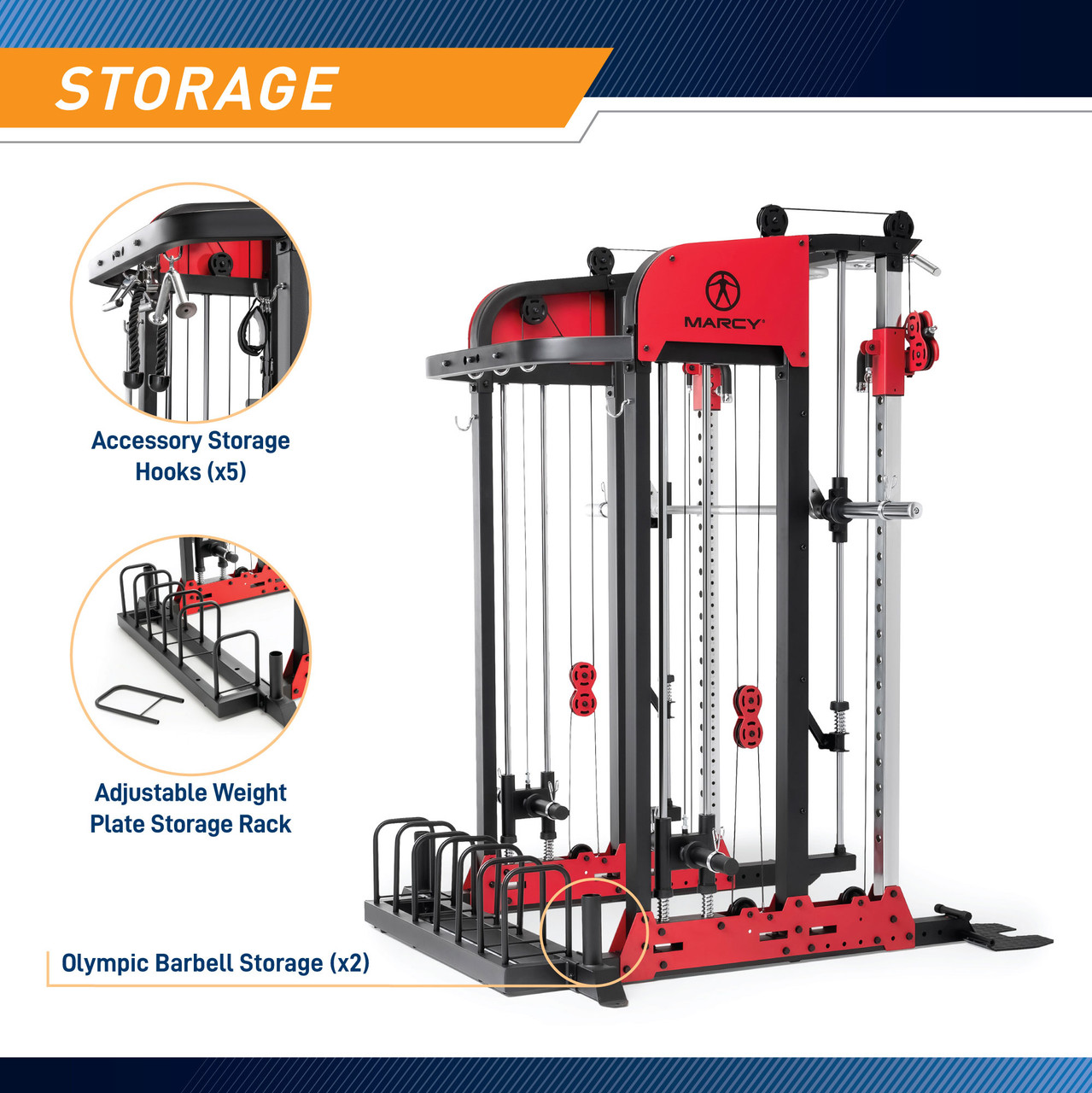 Marcy Pro Deluxe Smith Cage Home Gym System – SM-7553 - Storage