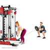 Marcy Pro Deluxe Smith Cage Home Gym System – SM-7553 - Model Triceps Rope Push Down and Landmine Squat