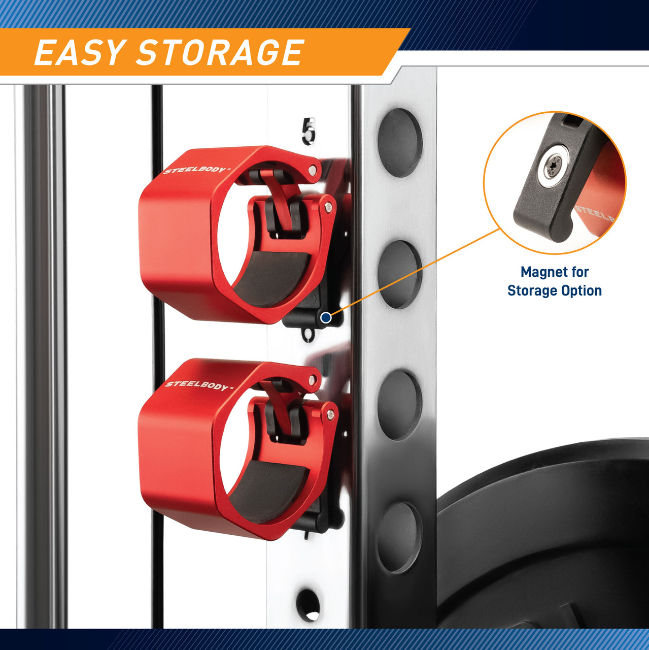 Olympic Barbell Lock Jaw Collar Clips – OBC-6 | SteelBody - Infographic - Easy Storage Magnet