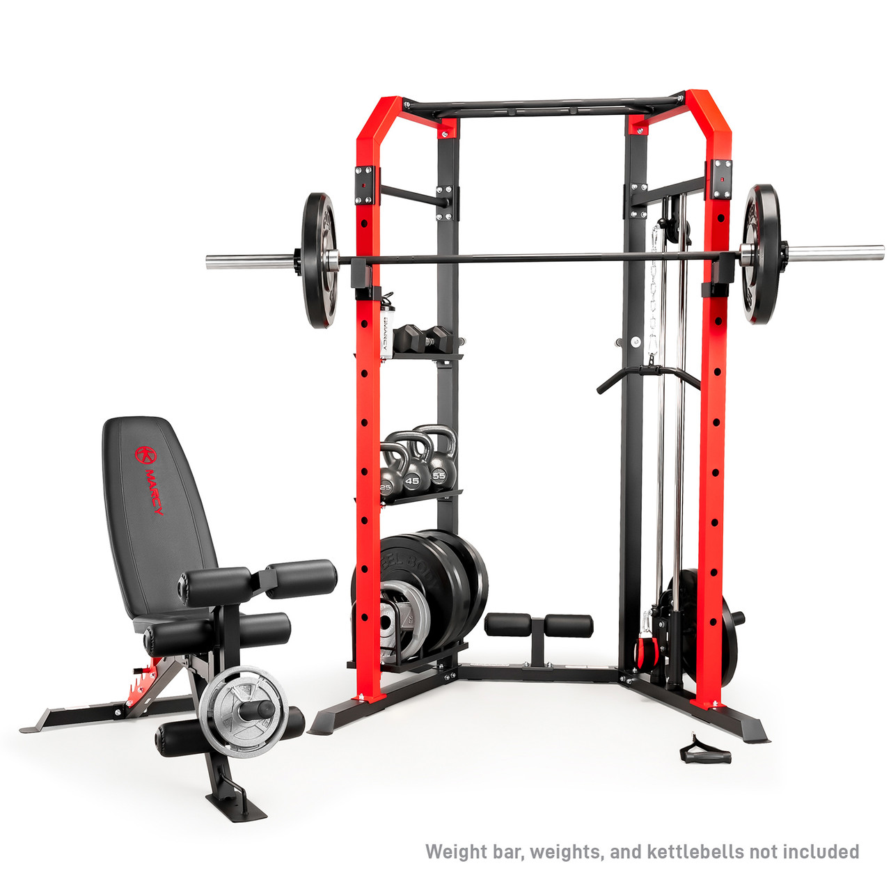 The Marcy Cage System SM-7393 includes safety catches for squats