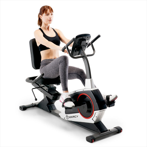 Model using the Regenerating Magnetic Recumbent Bike | Marcy ME-706